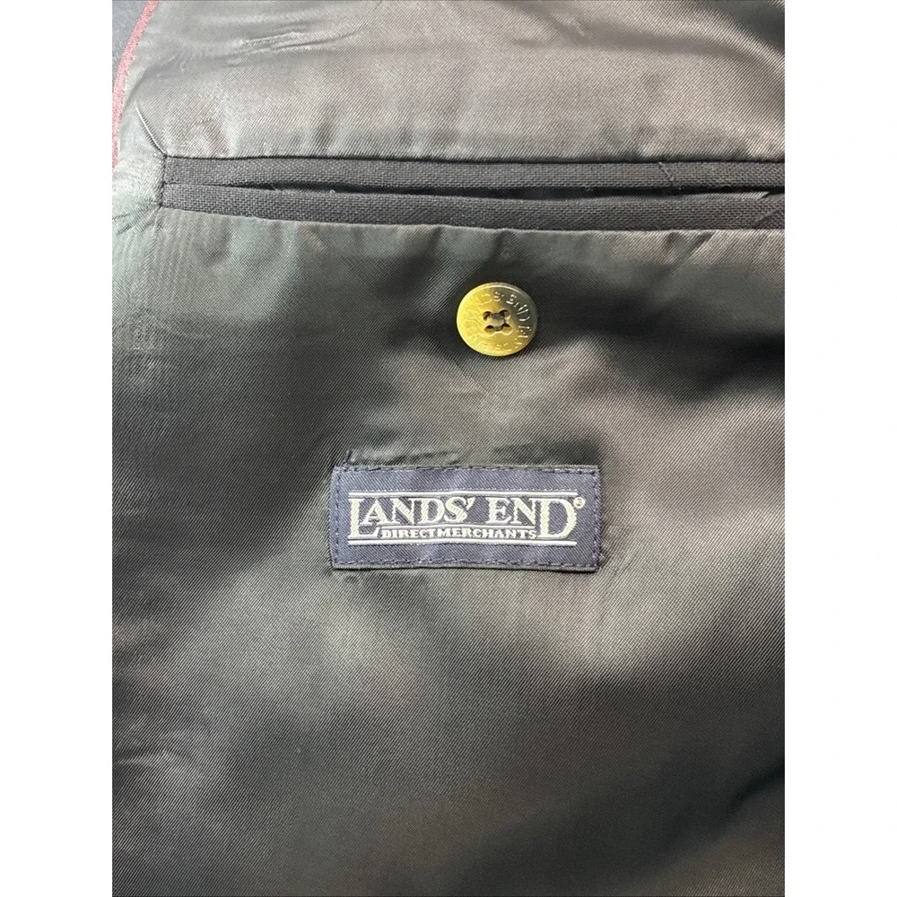 Lands End Blazer Mens 43L (46) Navy Blue‎ Gold 3 Button Wool Sports Coat Jacket